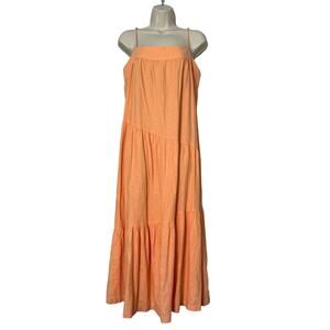 Abercrombie‎ Asymmetrical Linen Blend Tiered Maxi Dress in Orange Size LP